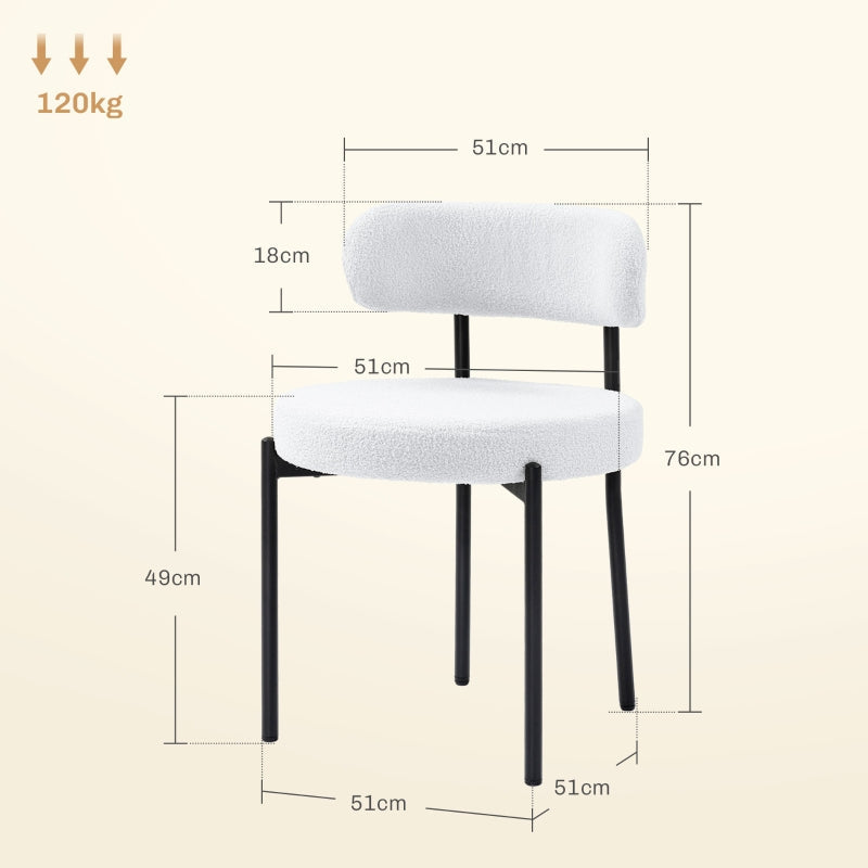 Dining Chairs, Upholstered with Metal Legs, Cream White (Set of 2)