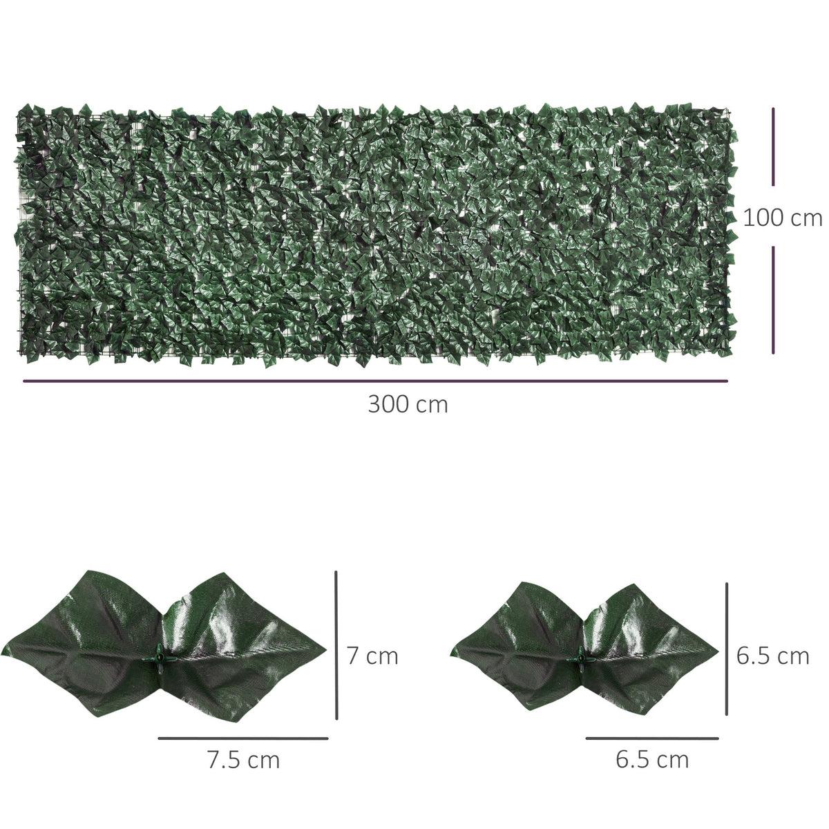 Artificial Hedge Privacy Screen, 300x100cm UV-Resistant Easy Care, Dark Green