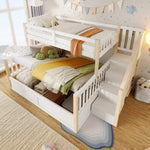 Bunk Bed 90x200/140x200cm Hydraulic Storage Ladder White/Natural