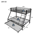 Metal Bunk Bed with Pull-Out Bed, 3 Sleeping Places, Black