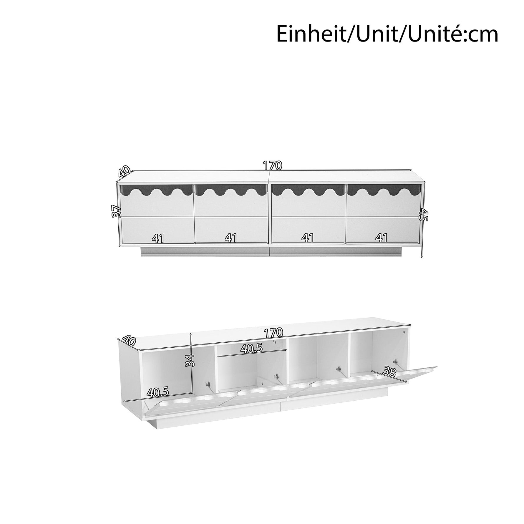 Modern TV Cabinet 4 Doors Wave Design 170x40x45cm