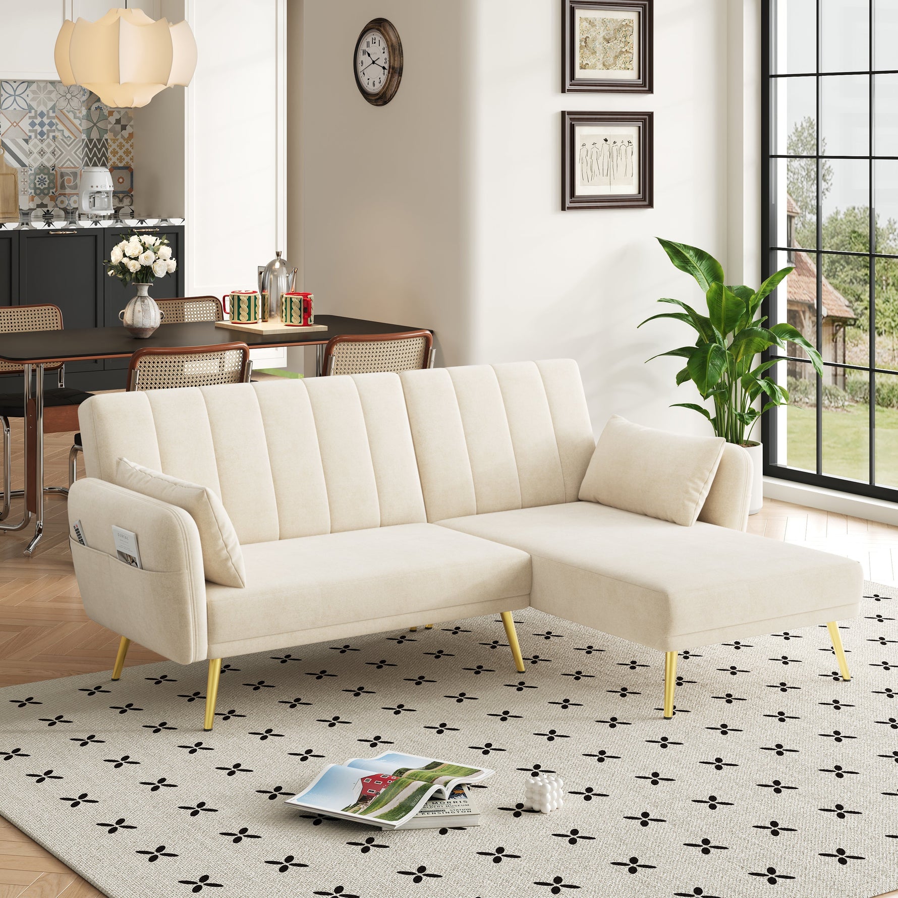 Sofa, Modern Folding L-Shaped Sofa Bed, Corner, with Sleeping Function