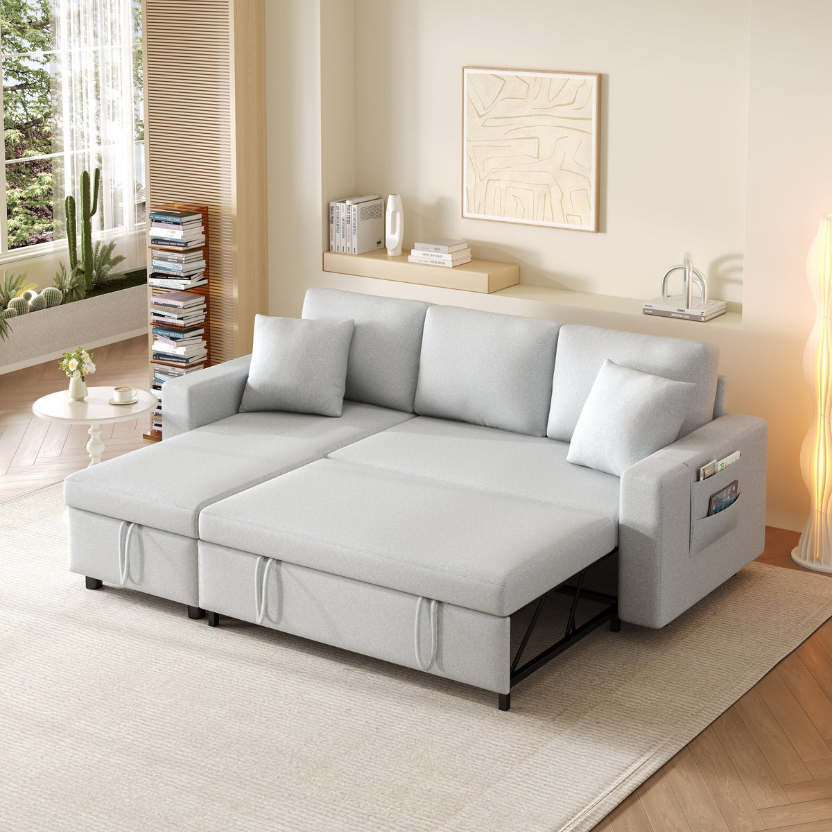 Sleeper Sofa L-Shaped Chaise Longue Reversible Storage with Pocket