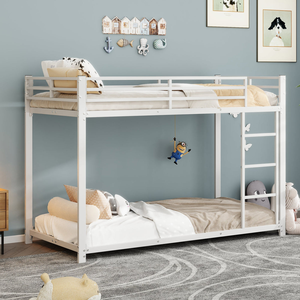 Bunk Bed 90x200cm Classic Iron Frame - White