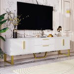 High-Gloss TV Cabinet Engraved Door Gold Handles & Feet Storage