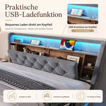 Upholstered Bed 160x200 with Storage & LED, Dark Gray Velvet