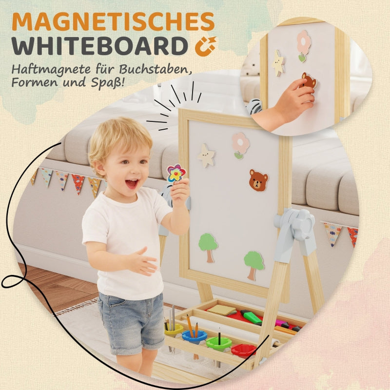Children's Easel Double-Sided Whiteboard Chalkboard Height-Adjustable Paper Roll Natural
