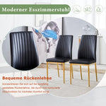 Dining Chair Set 4-Piece Golden Metal Legs PU Leather - Black