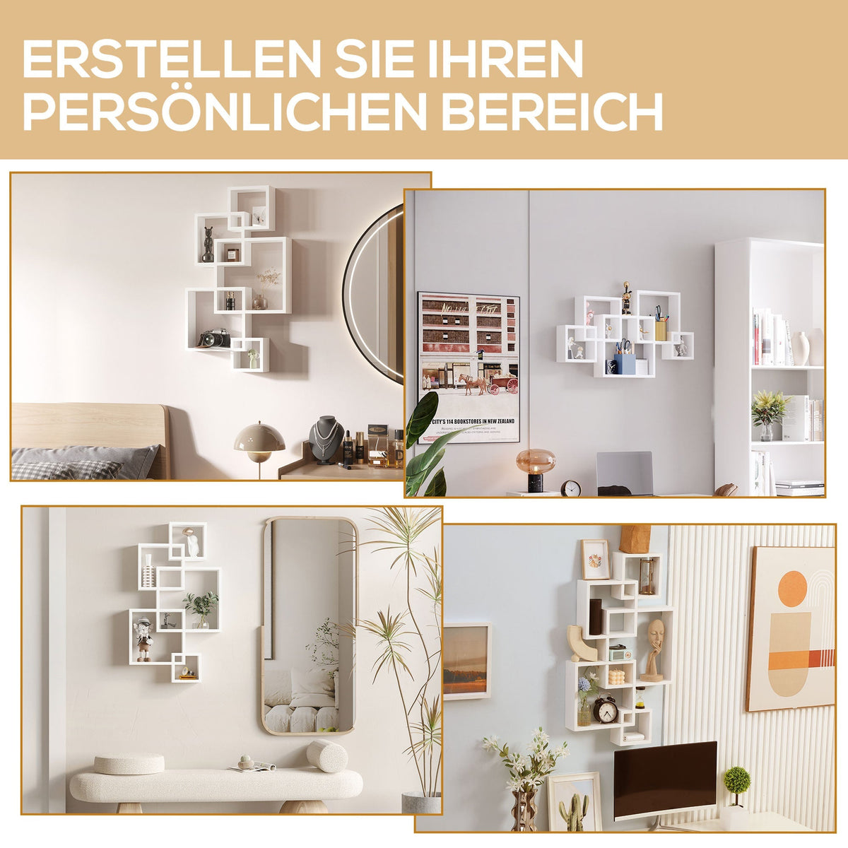 Wall Shelf Floating Board 5 Cubes 9 Compartments Fir Wood White