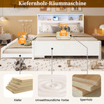 Double Bed with Trundle, Storage & LED Light, White Pine Frame