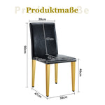 Minimalist Dining Chairs Set of 2 with Gold Metal Legs, Black PU Leather