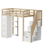 Loft Bed, 90 x 200 cm with Storage & Ladder, Solid Wood