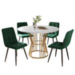Dining Table Set 5-Piece Round 100cm Gold Metal Legs White MDF Green Velvet
