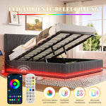 Modern Upholstered Bed with LED Lighting, USB-C and Under-Bed Storage, Gray Corduroy