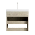 Wall-mounted Bathroom Vanity Unit with Ceramic Sink and Open Shelf, 55cm, Oak Cream
