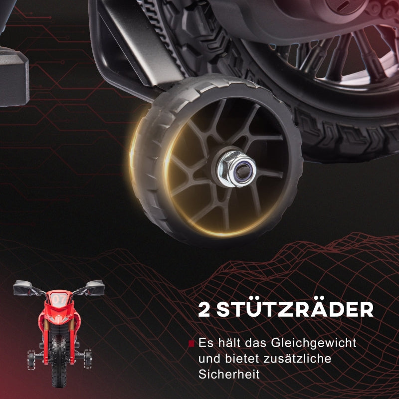 Electric Motorcycle for Children with 6V Battery and Training Wheels, Red