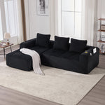 Compact Modular Sofa Side Pocket Cup Holder 3 Cushions - Corduroy Black