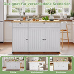 Kitchen Island Cabinet, Fold-Down Worktop Drawers Casters, White
