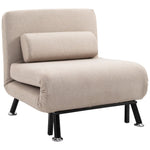 Sleeper Chair Folding Recliner with Bed Function, Adjustable Backrest, Beige Linen Look