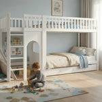 Bunk Bed for Children with Straight Ladder and Safety Railings, 90x200cm, White Pine + MDF