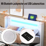 Multifunctional Upholstered Bed with LED Lighting, Bluetooth and USB Storage, White PU Leather
