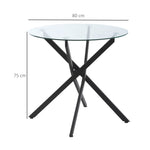 Coffee Table, Round Glass Side Table with Safety Glass, Black Metal Frame