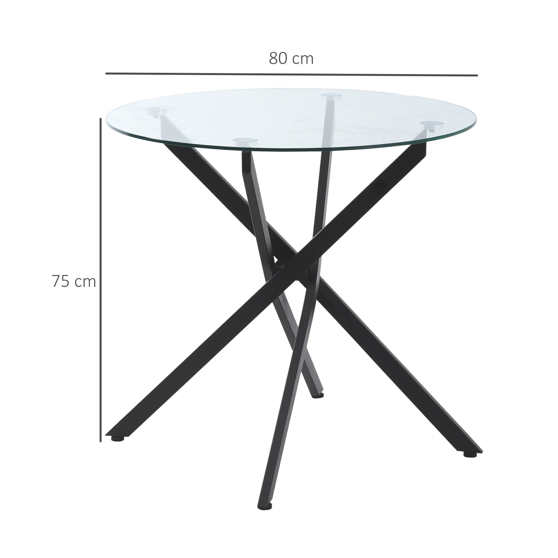 Coffee Table, Round Glass Side Table with Safety Glass, Black Metal Frame