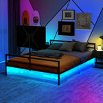 Gaming Bed: Adjustable Holder, LED Lights, Underbed Storage - Black Metal