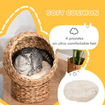 Cat Basket, Cave Hut Bed with Cushion, Water Hyacinth Brown