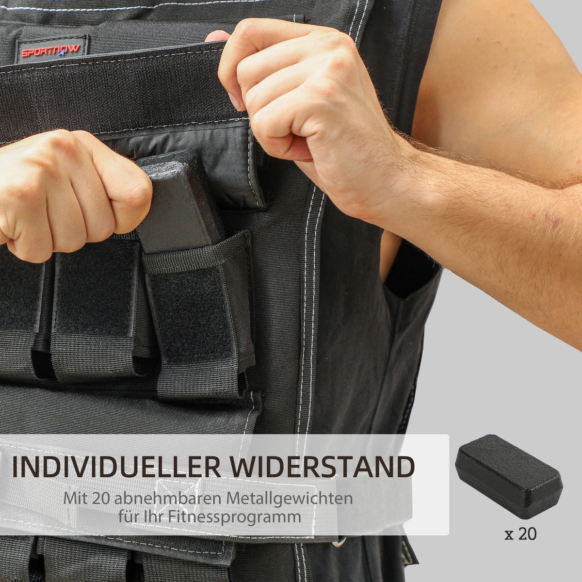 Adjustable Weight Vest 20 kg, Reflective Stripes, Oxford Fabric