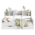 Extendable Sofa Bed 90x200cm with Pull-Out Bed & Storage, White Wood