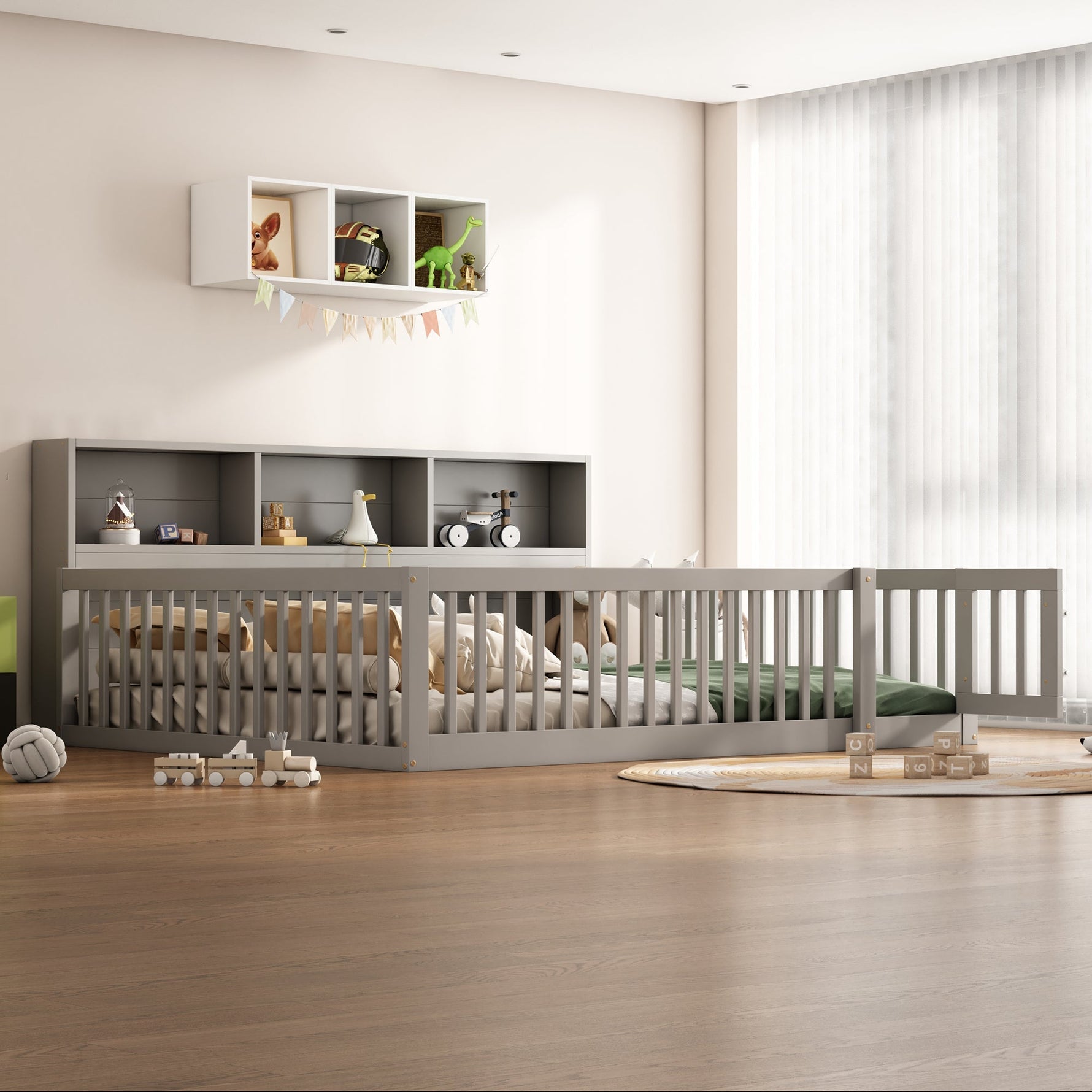 Daybed Sofa Bed 140x200cm with Bedside Storage Railing, Grey Pine Wood