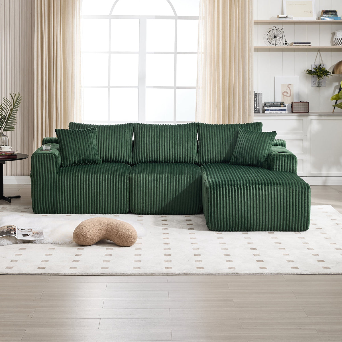 Modular Sofa Set Chaise Longue 2-Seater Side Pockets Drink Holders DIY - Corduroy