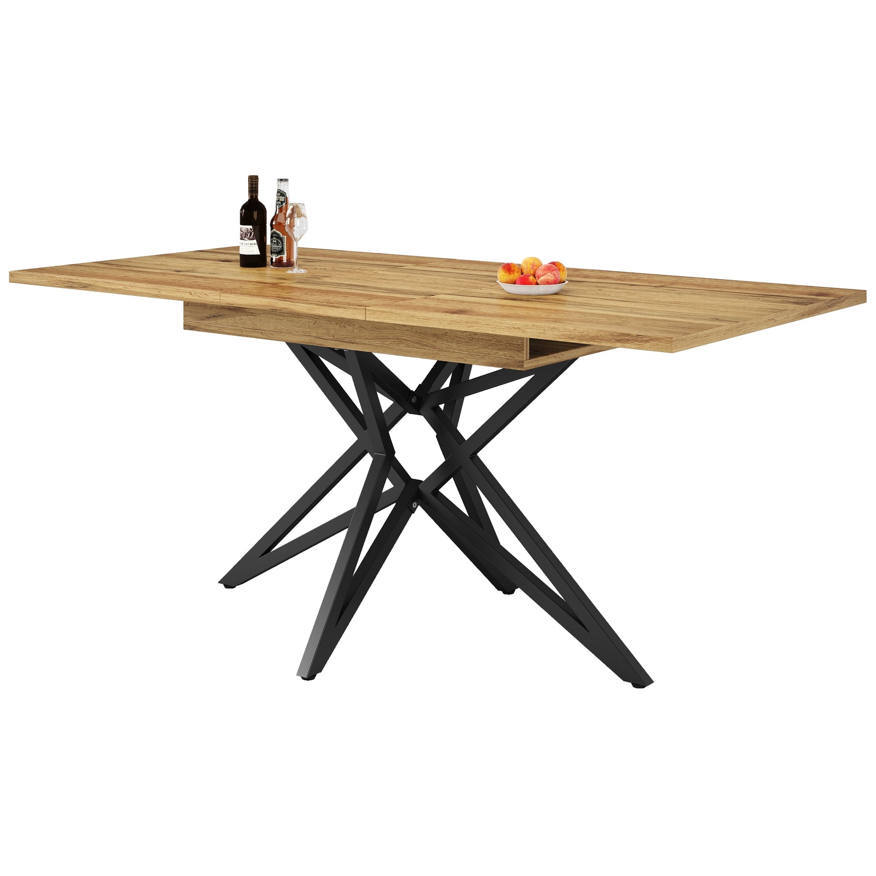 Extendable Dining Table Set with 4 Chairs, Dark Grey Velvet and Walnut Look
