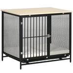 Dog Cage, Kennel with Cushion & Tray, Oak+Black