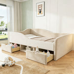 Upholstered Children's Bed 90x190 with 2 Drawers, Beige Velvet