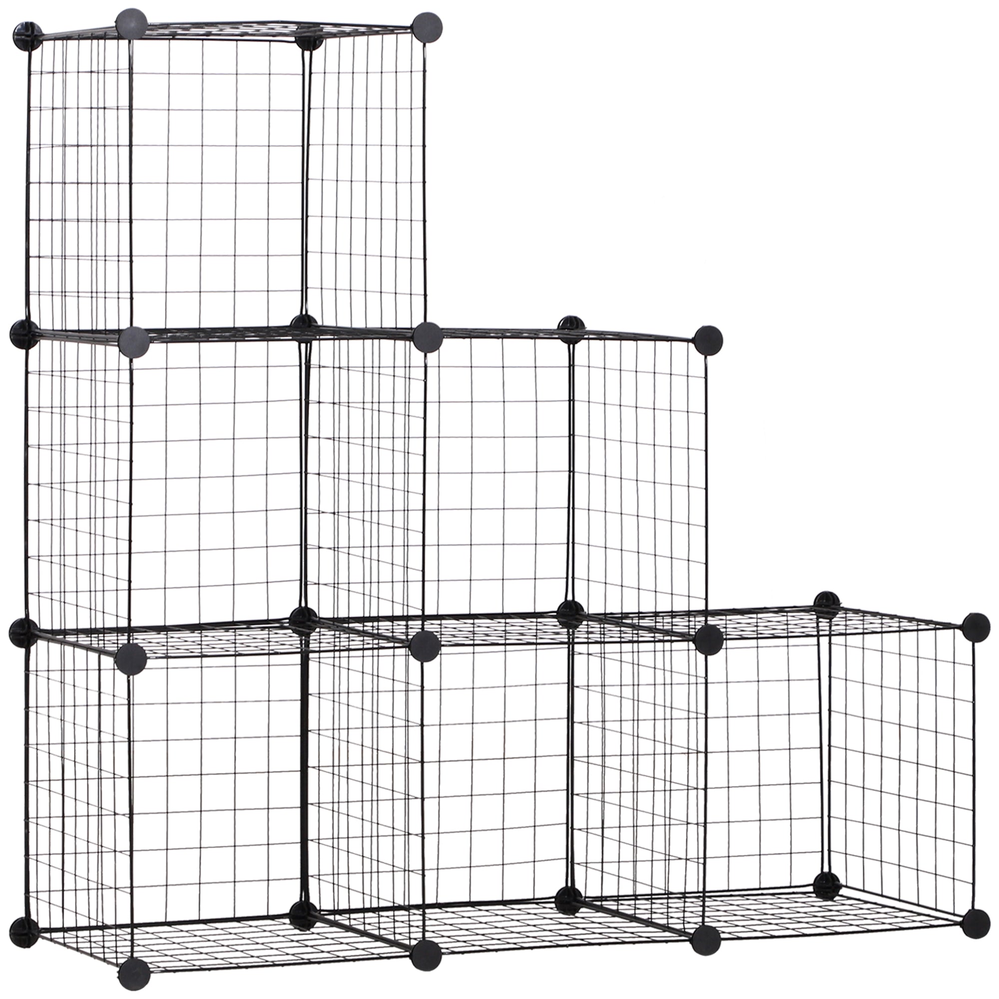 Shelving Unit, 6 Compartments, Wire Mesh Cube, Black
