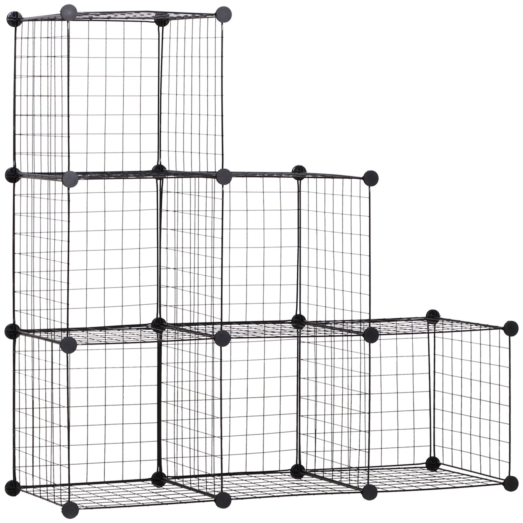 Shelving Unit, 6 Compartments, Wire Mesh Cube, Black