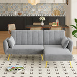 Modern L-Shaped Fold-Out Sleeper Sofa with 3-Position Adjustable Backrest, Velvet