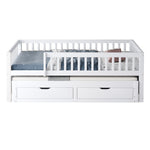 Solid Wood Sofa Bed 90x200cm with Pull-Out Bed & 2 Drawers, White