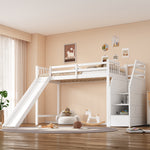 Children's Bunk Bed 90x200cm with Slide & Storage Ladder, White