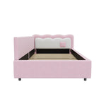 Daybed Sofa Bed with LED Ambient Light and Slatted Base, Pink Imitation Fleece