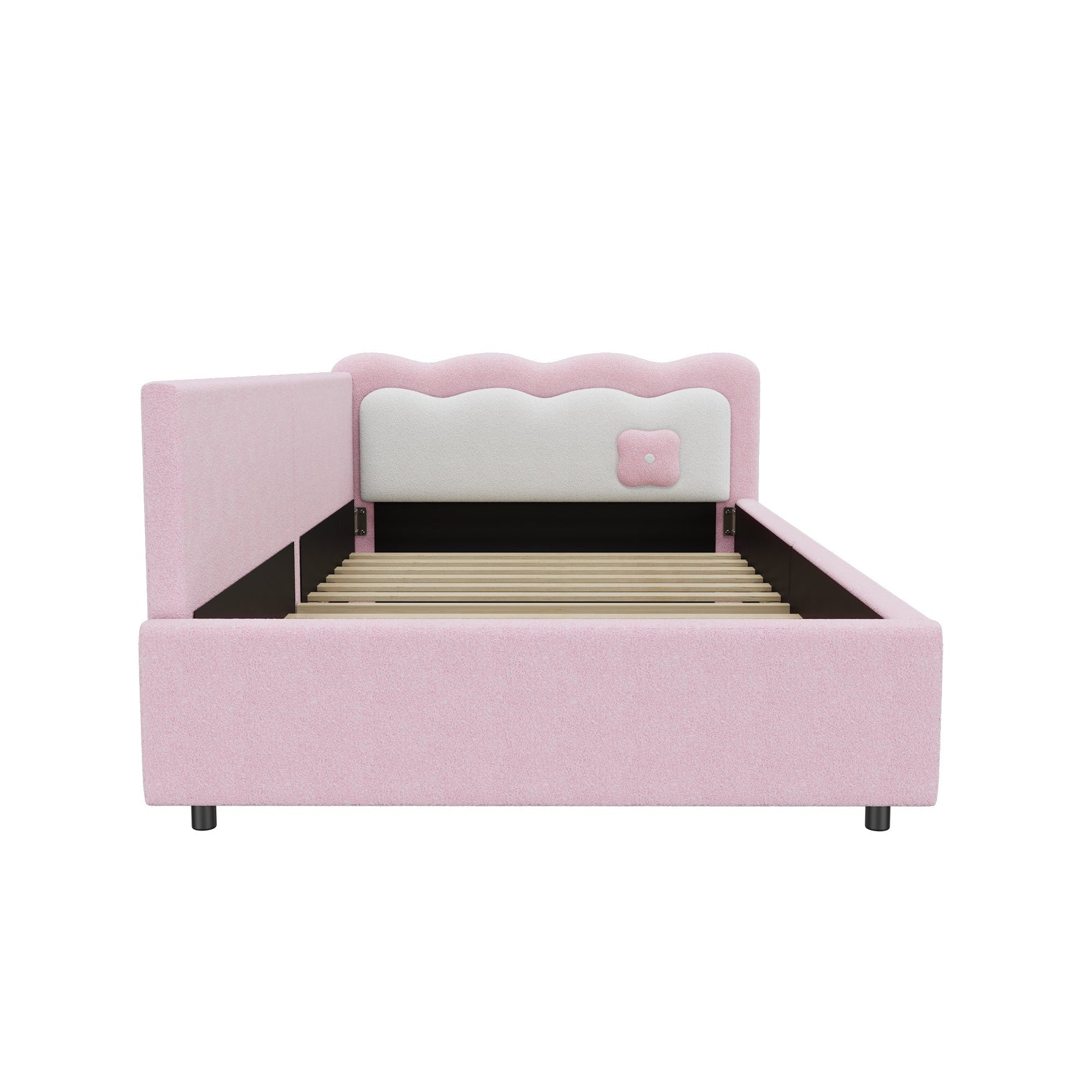 Daybed Sofa Bed with LED Ambient Light and Slatted Base, Pink Imitation Fleece