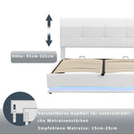 Upholstered Bed 180x200cm Hydraulic Storage LED Faux Leather - White