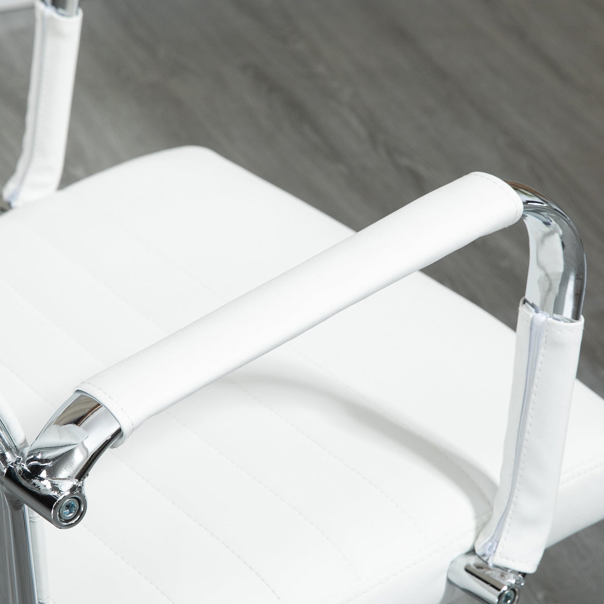 Office Chair, Ergonomic Rocking Swivel Casters Steel Legs Faux Leather, White
