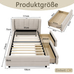 Single Bed 90x200 cm with Side Storage and USB Charging Port, Beige Chenille Fabric