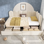 Upholstered Single Bed with Storage Drawers and Slatted Frame, Beige Samt