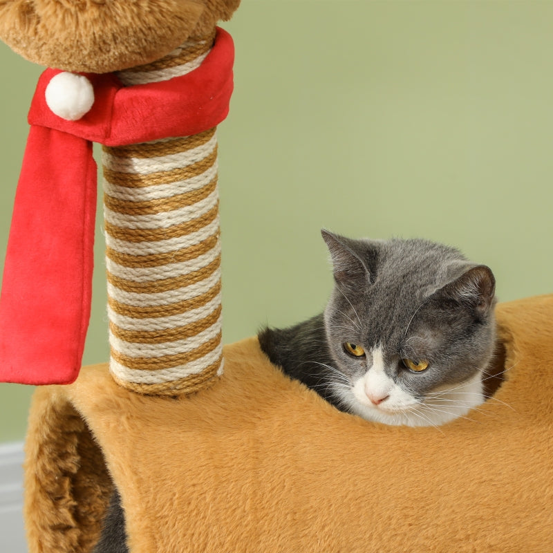 Cat Tree 98cm Deer Design, Cave, Play Ball, Jute Trunks Brown