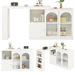 Bar Table, 360° Rotating Dining Cabinet with Glass Door, White