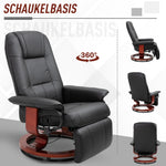 Recliner Chair TV with Footrest 360° Swivel Wooden Base Faux Leather Black
